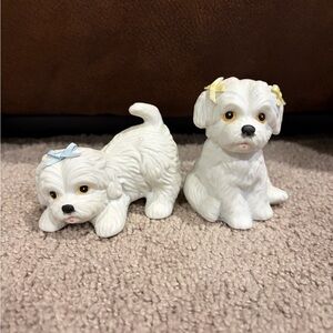 Set of 2 White Maltese Dog Figurines